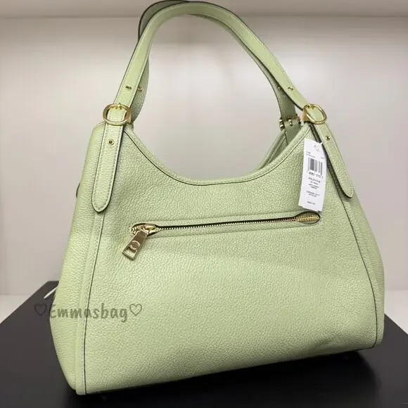 Coach Erin Shoulder Bag Refined pebble Leather CAQ86 Gold/Pistachio - Picture 4 of 9